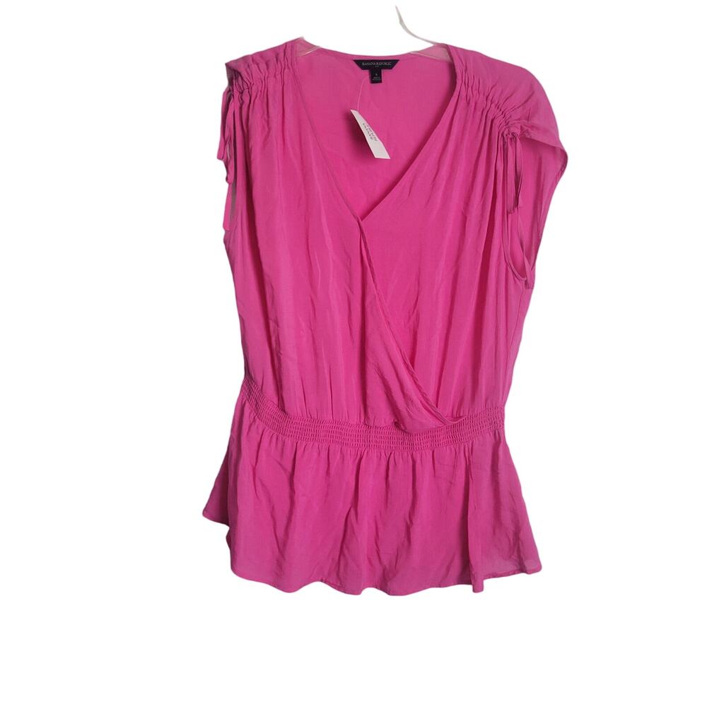 Women‎ Small Banana Republic Top Pink Barbie Roche Sleeveless Smocked Waist New